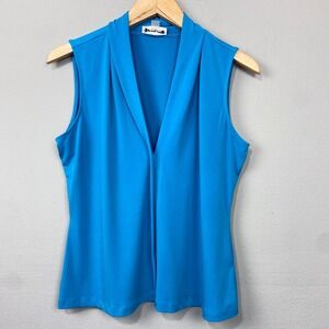 Calvin‎ Klein Sleeveless Blouse Size L Jewel Tone Blue Stretch Jersey Career Top